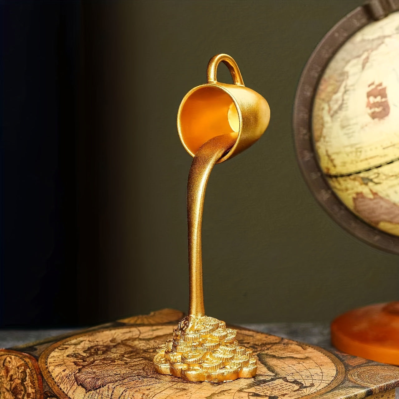 2 Pcs ( 1 Glod Cup and 1 White Cup) Magic Pouring Coffee Cup Sculpture - Unique Resin Tabletop Art Accent" - Image 6