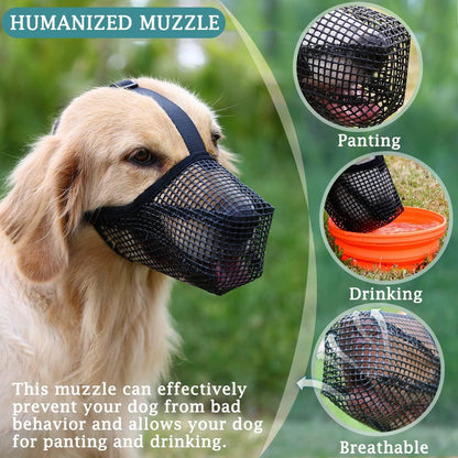 2 Pcs Size XL Grey Breathable Mesh Dog Muzzle - Anti-Barking, Biting & Chewing - Adjustable & Comfortable Nylon Muzzle for Dogs - Image 2