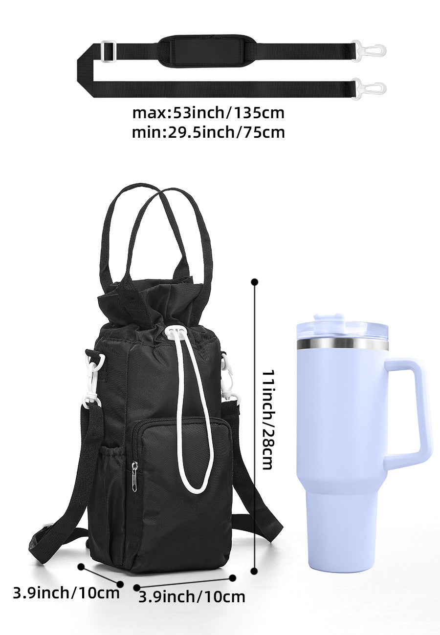 Green Insulated Tumbler Carrier Bag - Crossbody Water Bottle Holder with Pockets & Adjustable Strap for Large Cups (Note: cup not included) - Image 6