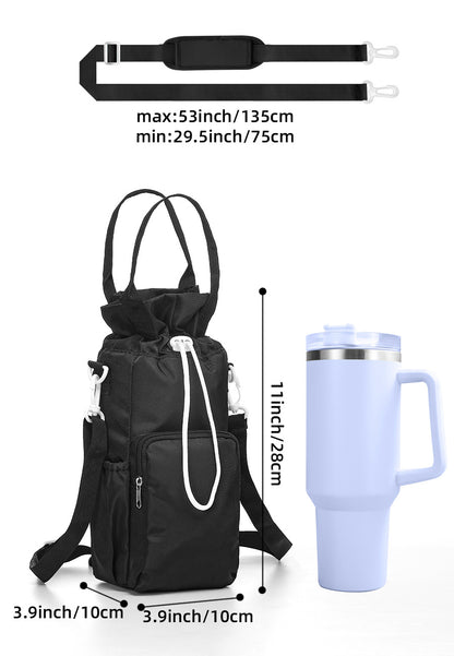 Green Insulated Tumbler Carrier Bag - Crossbody Water Bottle Holder with Pockets & Adjustable Strap for Large Cups (Note: cup not included) - Image 6
