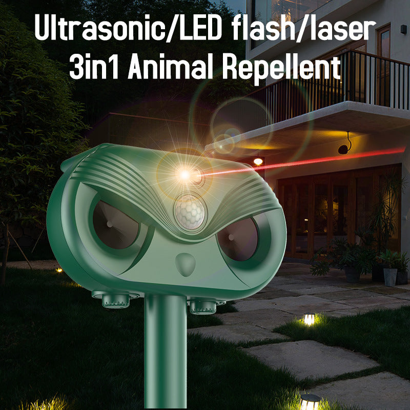 Green Advanced Solar Powered Ultrasonic Animal Repeller - Outdoor Pest Deterrent with Motion Sensor, Strobe Light & Laser - Image 3