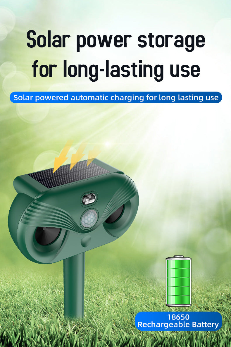 Black Advanced Solar Powered Ultrasonic Animal Repeller - Outdoor Pest Deterrent with Motion Sensor, Strobe Light & Laser - Image 5