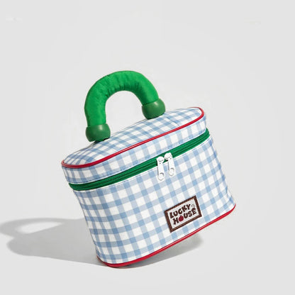 Blue And Green Chic Gingham Plaid Cosmetic Bag - Large Capacity Portable Travel Toiletry Organizer, Water-Resistant - Image 2