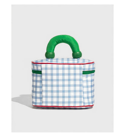 Blue And Green Chic Gingham Plaid Cosmetic Bag - Large Capacity Portable Travel Toiletry Organizer, Water-Resistant - Image 3