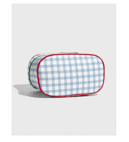 Blue And Green Chic Gingham Plaid Cosmetic Bag - Large Capacity Portable Travel Toiletry Organizer, Water-Resistant - Image 4