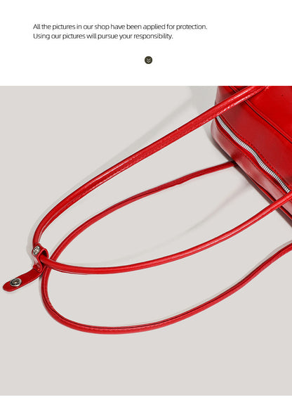 Red Chic PU Leather Baguette Shoulder Bag - Elegant Bow Accent Underarm Handbag for Women - Image 8