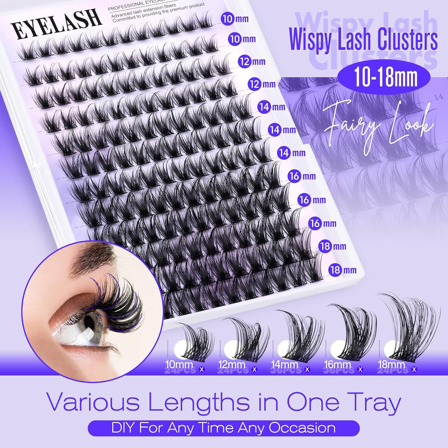 3 Pcs Black Stunning DIY Cluster Eyelash Extension Kit - 3 Trays, Mixed Lengths (10-18mm) Soft Vegan Wispy Lashes for Custom Volume - Image 2