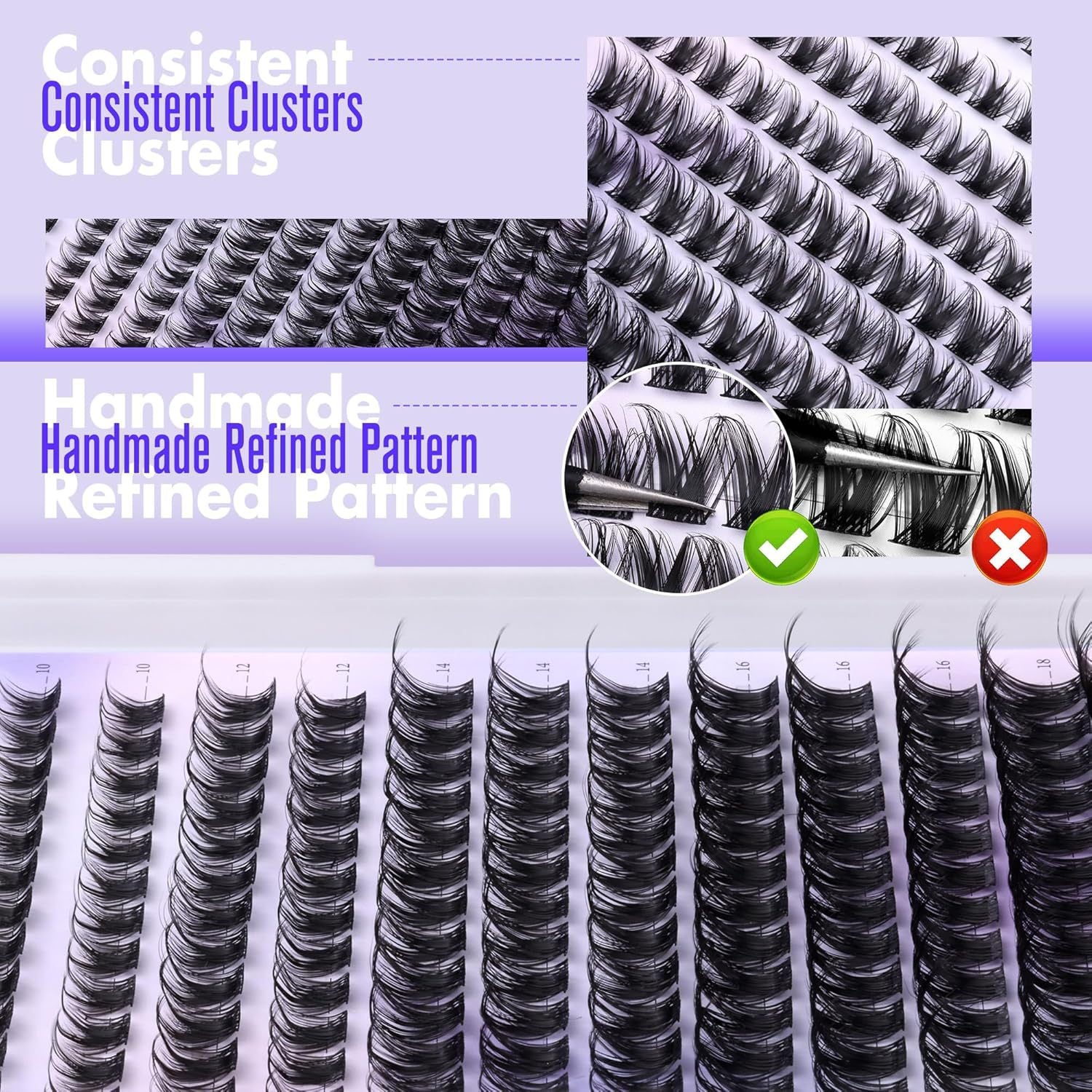3 Pcs Black Stunning DIY Cluster Eyelash Extension Kit - 3 Trays, Mixed Lengths (10-18mm) Soft Vegan Wispy Lashes for Custom Volume - Image 3