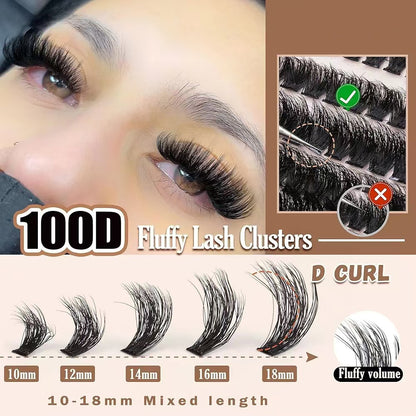 3 Pcs Black Stunning 100D DIY Lash Clusters - D Curl Faux Mink, Fluffy Volume, Mixed Lengths (10-18mm) Extension Look - Image 2