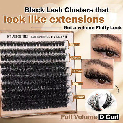 3 Pcs Black Stunning 100D DIY Lash Clusters - D Curl Faux Mink, Fluffy Volume, Mixed Lengths (10-18mm) Extension Look - Image 4