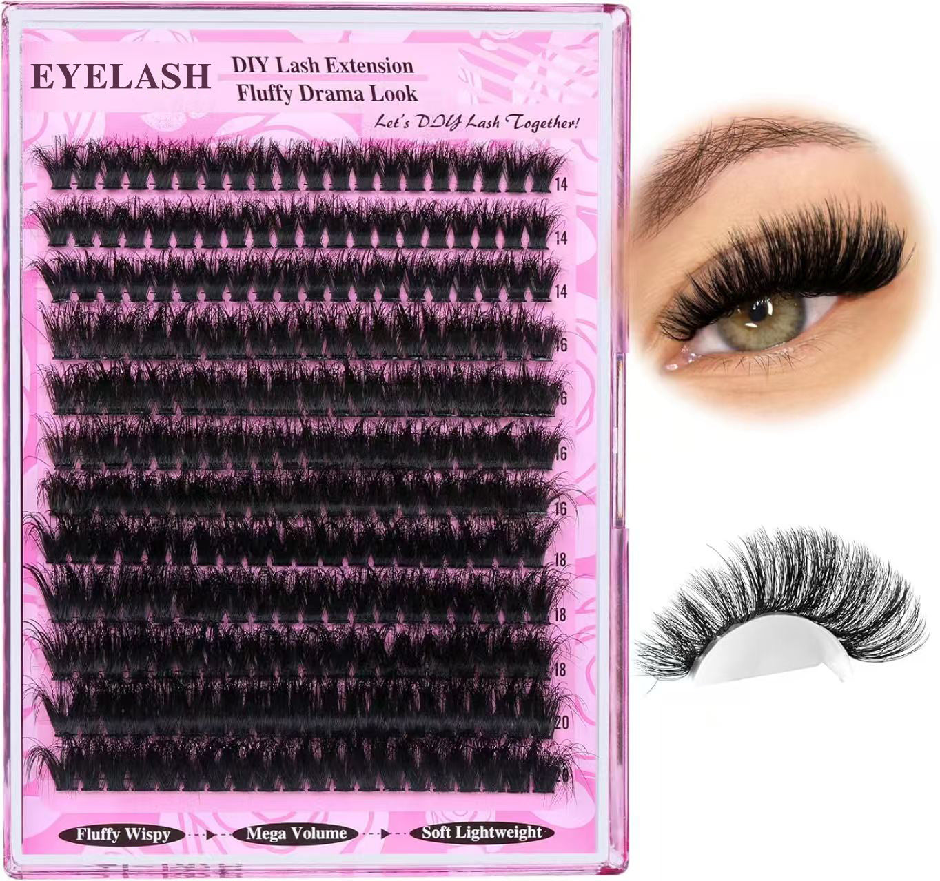 3 Pcs Black Mega Volume 200D DIY Lash Clusters - D Curl Faux Mink, Fluffy Drama Look, Mixed Lengths (14-20mm) for Custom Extensions - Image 6