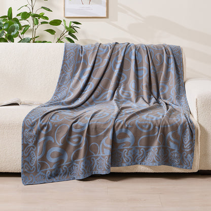 Brown,Taupe and Blue Elegant Patterned Throw Blanket - Soft Polyester Nap & Sofa Cover, 185x135cm Lightweight AC Blanket - Image 3