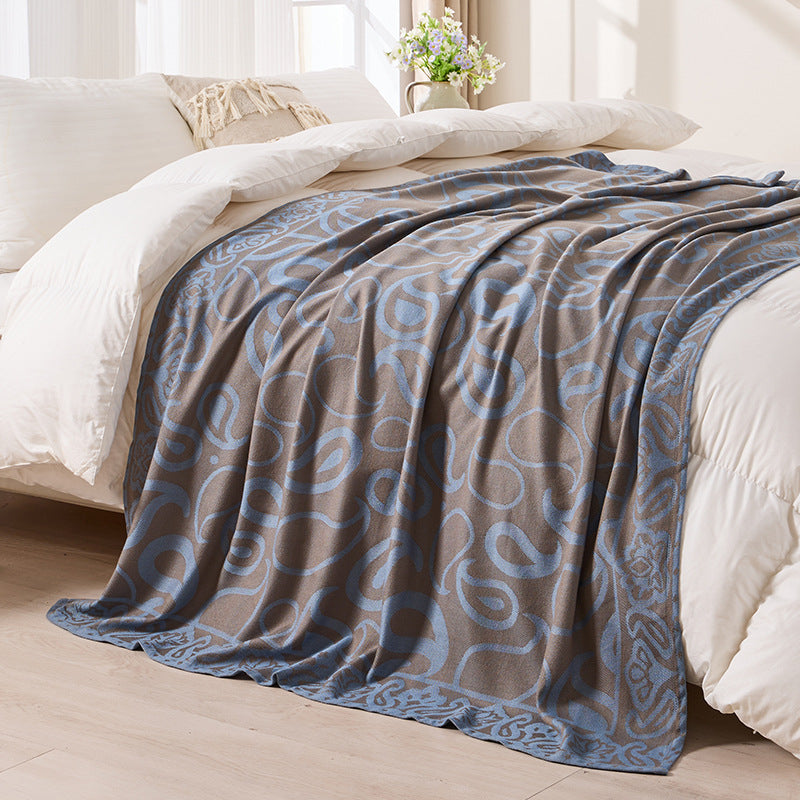 Brown,Taupe and Blue Elegant Patterned Throw Blanket - Soft Polyester Nap & Sofa Cover, 185x135cm Lightweight AC Blanket - Image 5