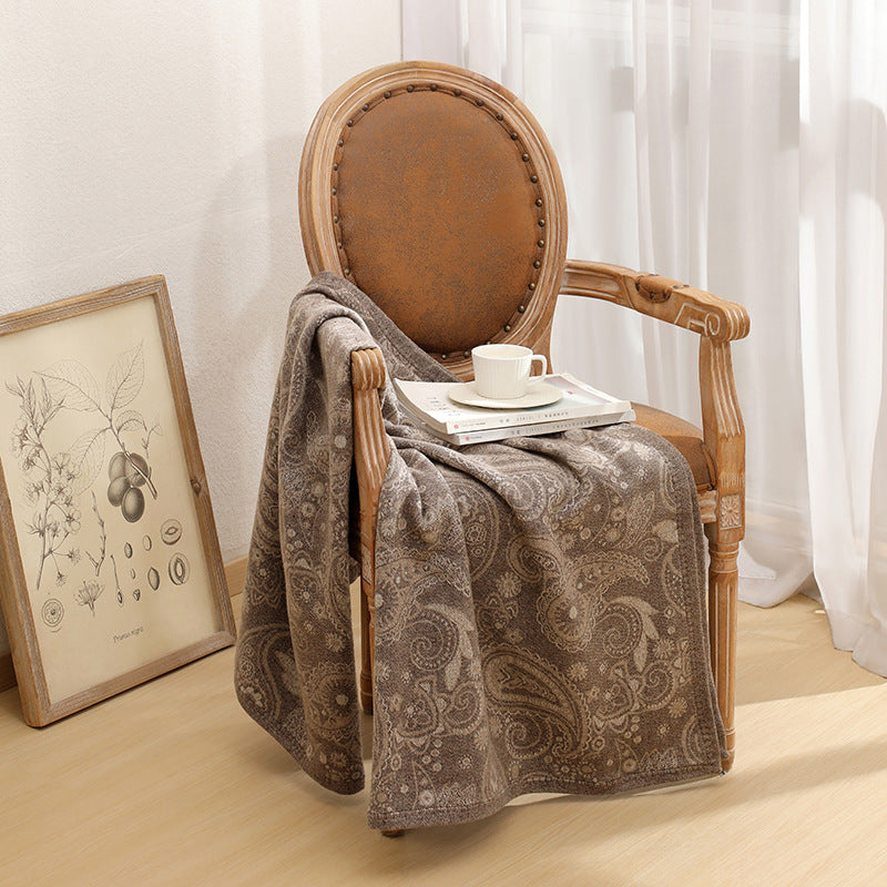 Brown Luxurious Paisley Jacquard Throw Blanket - Soft Wool Blend with Tassels, 120x150cm, Lightweight Sofa & Nap Blanket - Image 2