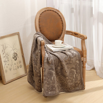 Brown Luxurious Paisley Jacquard Throw Blanket - Soft Wool Blend with Tassels, 120x150cm, Lightweight Sofa & Nap Blanket - Image 2