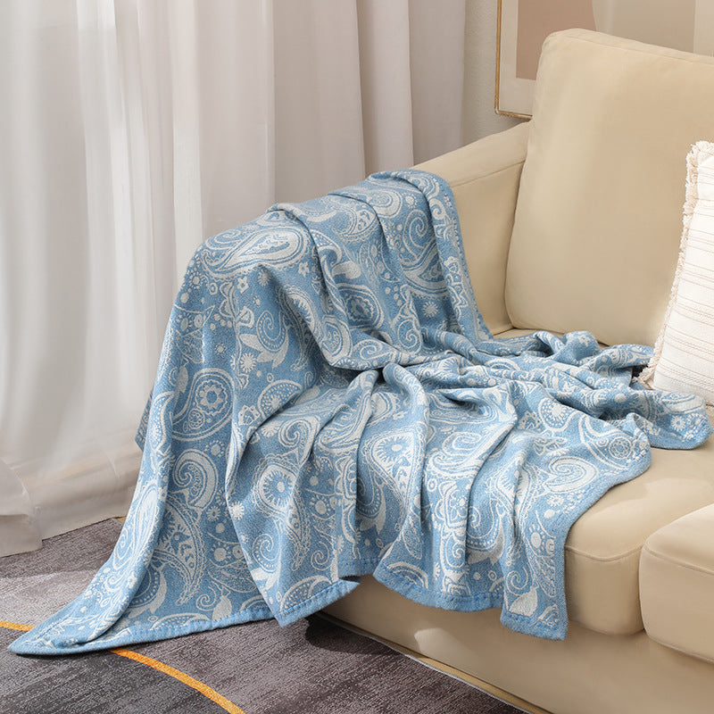 Blue Luxurious Paisley Jacquard Throw Blanket - Soft Wool Blend with Tassels, 120x150cm, Lightweight Sofa & Nap Blanket - Image 2