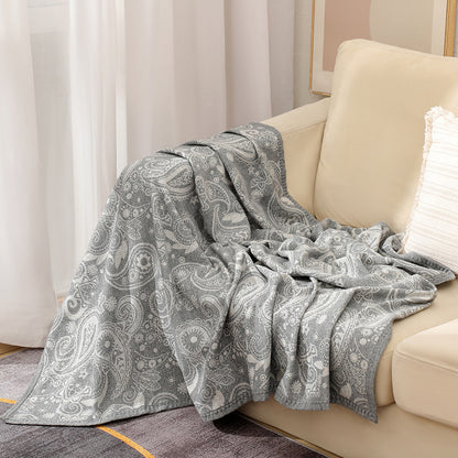Grey Luxurious Paisley Jacquard Throw Blanket - Soft Wool Blend with Tassels, 120x150cm, Lightweight Sofa & Nap Blanket - Image 3