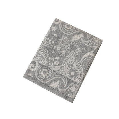 Grey Luxurious Paisley Jacquard Throw Blanket - Soft Wool Blend with Tassels, 120x150cm, Lightweight Sofa & Nap Blanket - Image 4