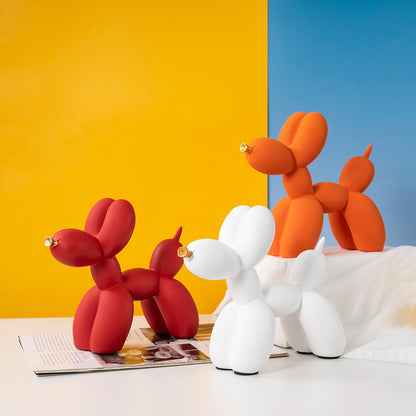 Orange Modern Resin Balloon Dog Sculpture - Playful Art Figurine with Golden Snout Accent - Image 8