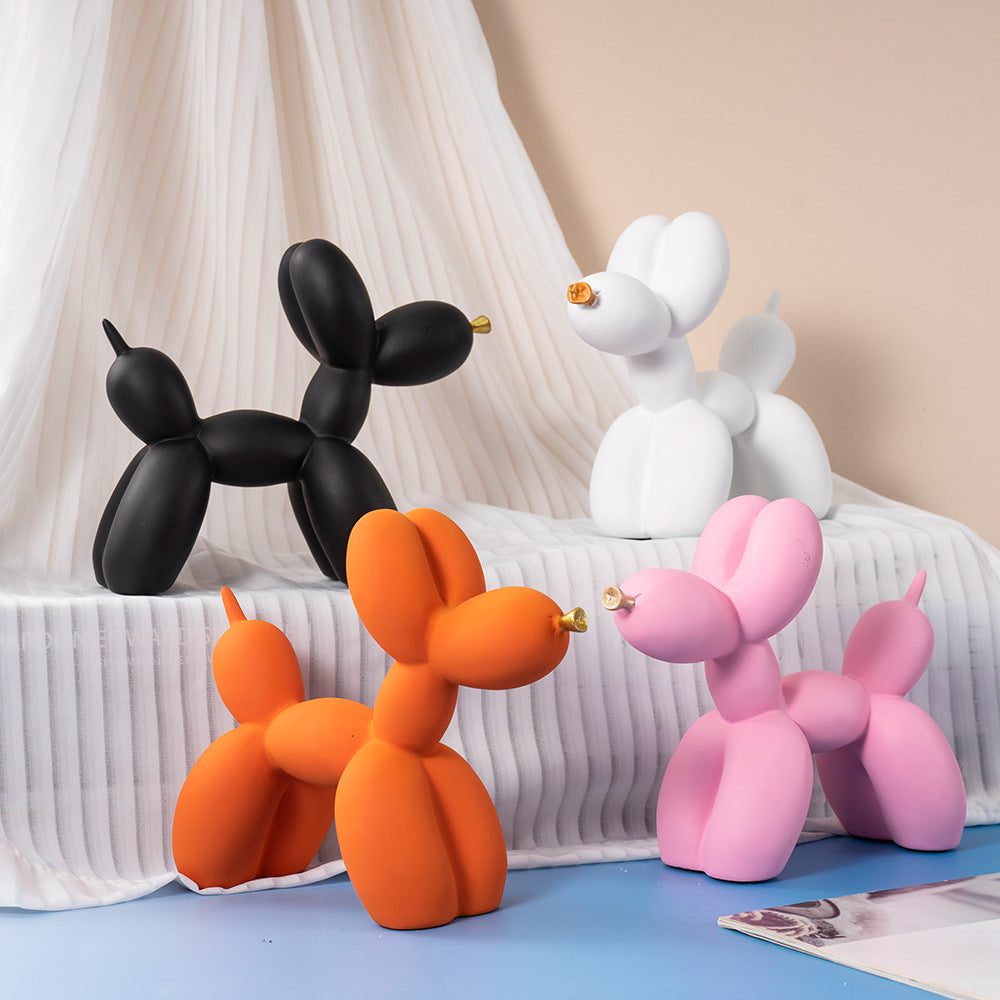 Light Blue Modern Resin Balloon Dog Sculpture - Playful Art Figurine with Golden Snout Accent - Image 2