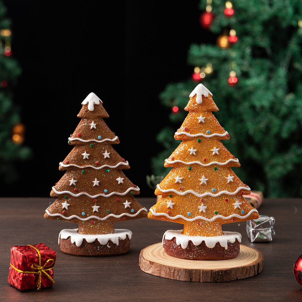 Brown Charming Gingerbread Christmas Tree Figurine - Festive Resin Holiday Table Decor Ornament - Image 2