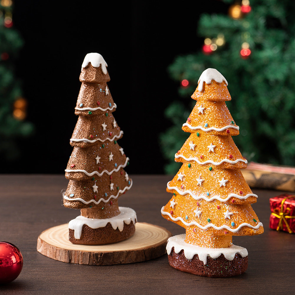 Brown Charming Gingerbread Christmas Tree Figurine - Festive Resin Holiday Table Decor Ornament - Image 4