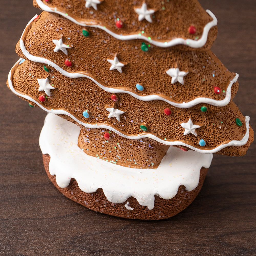 Brown Charming Gingerbread Christmas Tree Figurine - Festive Resin Holiday Table Decor Ornament - Image 6