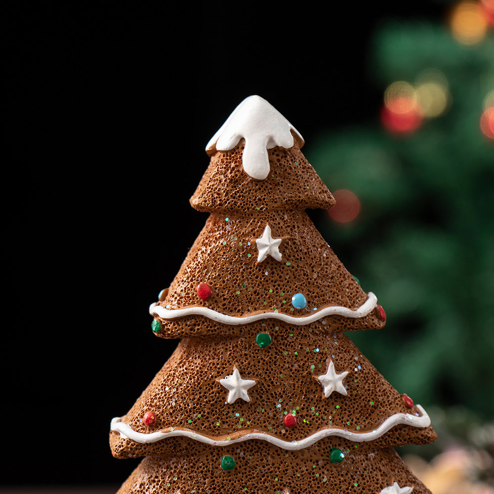 2 Pcs (1 Yellow + 1 Brown) Charming Gingerbread Christmas Tree Figurine - Festive Resin Holiday Table Decor Ornament - Image 5