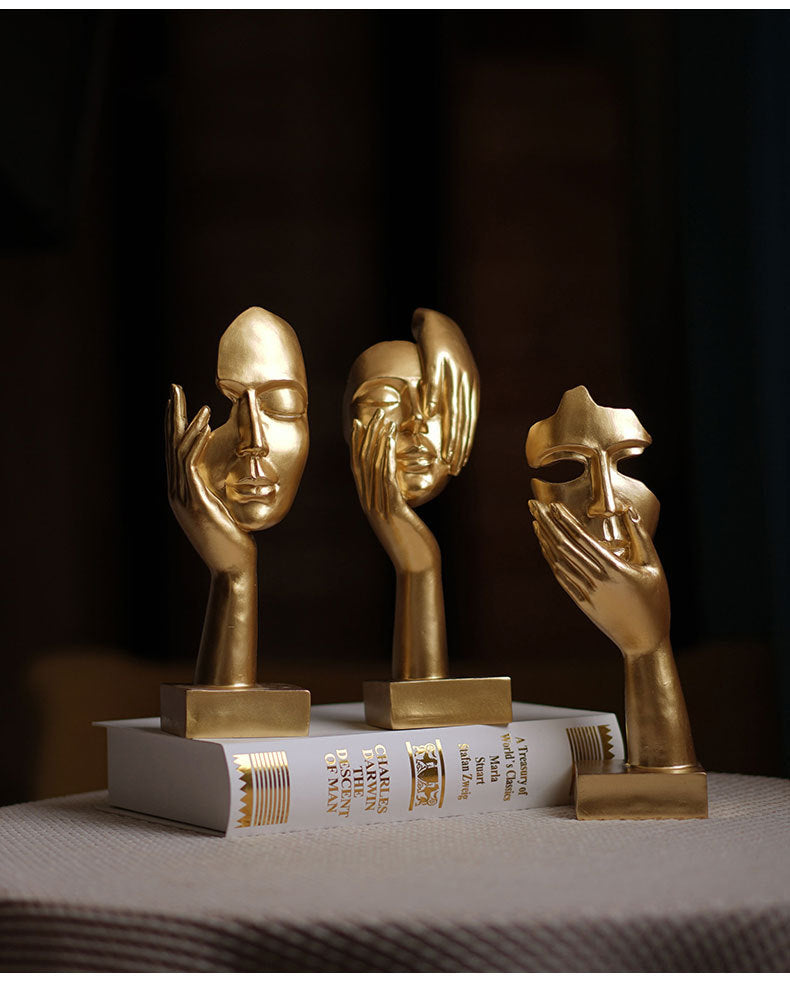 Gold Style 1 Elegant Abstract Face Sculpture - Modern Resin Art Figurine, Hand & Mask Home Decor Accent - Image 5