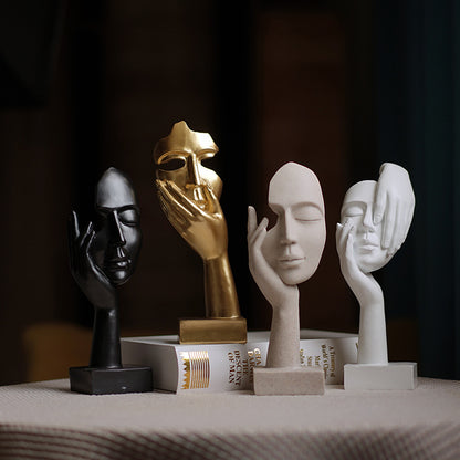 White Style 1 Elegant Abstract Face Sculpture - Modern Resin Art Figurine, Hand & Mask Home Decor Accent - Image 2