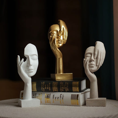 Gold Style 2 Elegant Abstract Face Sculpture - Modern Resin Art Figurine, Hand & Mask Home Decor Accent - Image 3