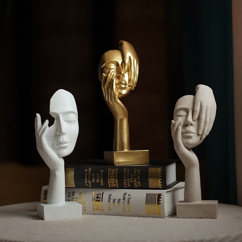 White Style 3 Elegant Abstract Face Sculpture - Modern Resin Art Figurine, Hand & Mask Home Decor Accent - Image 3