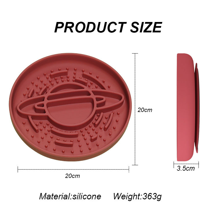 Dark Red Silicone Planet Slow Feeder Dog Bowl - 2-in-1 Anti-Choke Lick Mat for Healthy Eating & Fun - Image 3