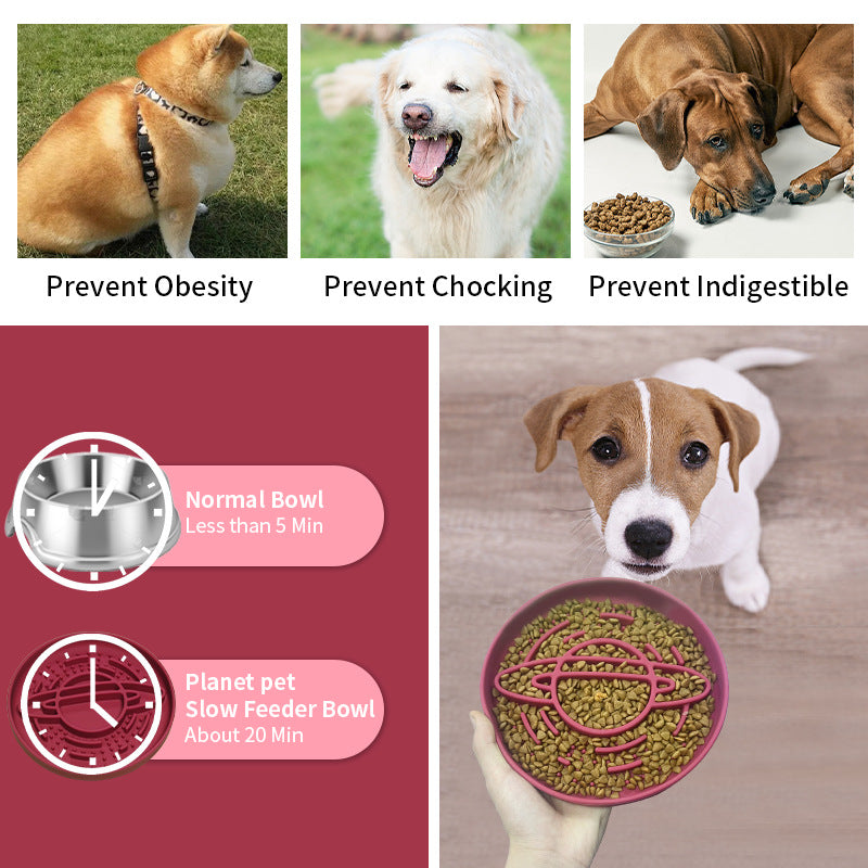 Dark Red Silicone Planet Slow Feeder Dog Bowl - 2-in-1 Anti-Choke Lick Mat for Healthy Eating & Fun - Image 5