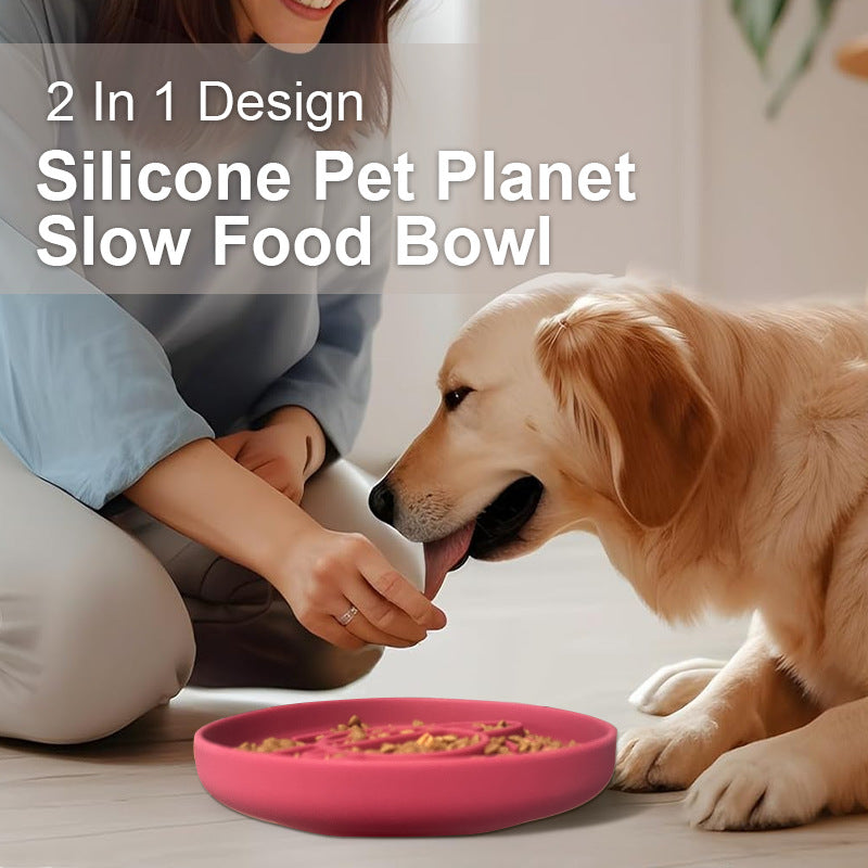 Dark Blue Silicone Planet Slow Feeder Dog Bowl - 2-in-1 Anti-Choke Lick Mat for Healthy Eating & Fun - Image 6