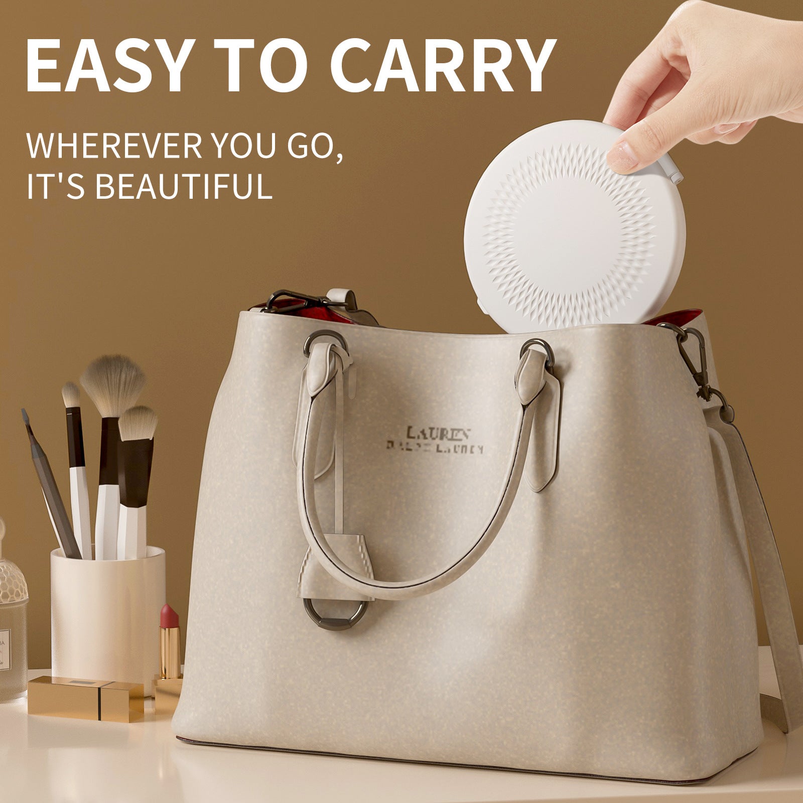 White LED Travel Makeup Mirror - Rechargeable Compact Mirror with 3 Color Lights, 1x/5x Magnification & Smart Auto On/Off - Image 4