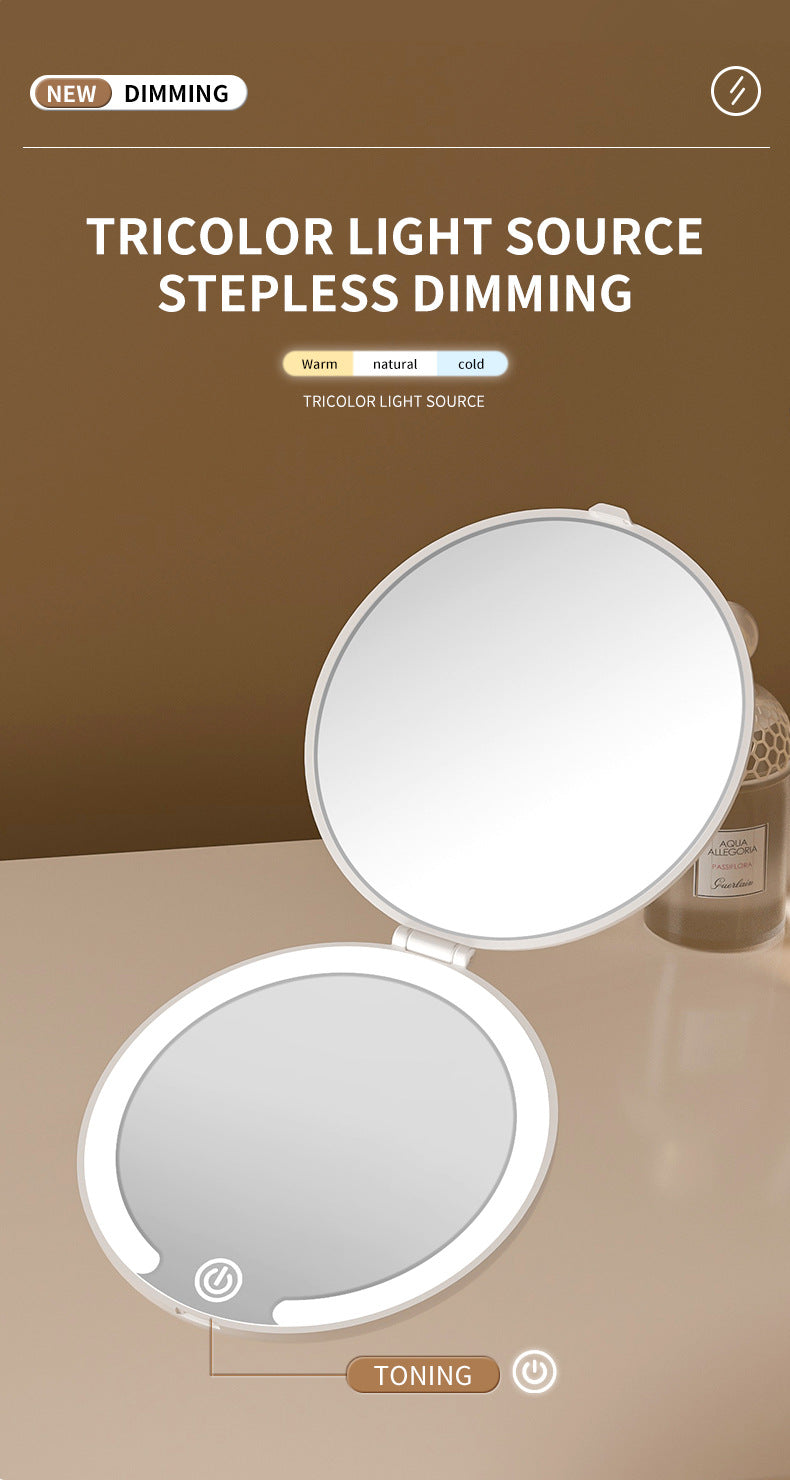 White LED Travel Makeup Mirror - Rechargeable Compact Mirror with 3 Color Lights, 1x/5x Magnification & Smart Auto On/Off - Image 5