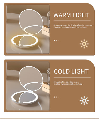 White LED Travel Makeup Mirror - Rechargeable Compact Mirror with 3 Color Lights, 1x/5x Magnification & Smart Auto On/Off - Image 7