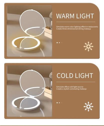 White LED Travel Makeup Mirror - Rechargeable Compact Mirror with 3 Color Lights, 1x/5x Magnification & Smart Auto On/Off - Image 7