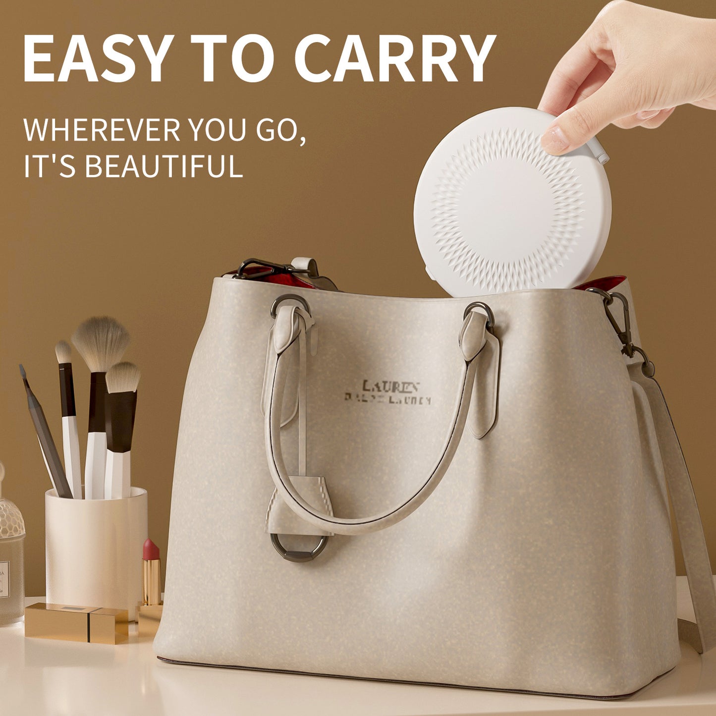 Yellow LED Travel Makeup Mirror - Rechargeable Compact Mirror with 3 Color Lights, 1x/5x Magnification & Smart Auto On/Off - Image 5