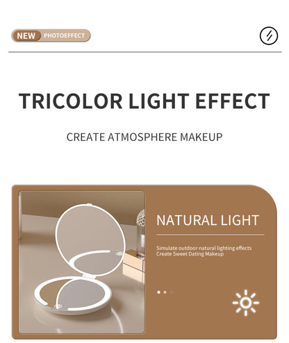 Yellow LED Travel Makeup Mirror - Rechargeable Compact Mirror with 3 Color Lights, 1x/5x Magnification & Smart Auto On/Off - Image 7