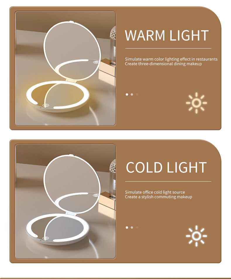 Yellow LED Travel Makeup Mirror - Rechargeable Compact Mirror with 3 Color Lights, 1x/5x Magnification & Smart Auto On/Off - Image 8