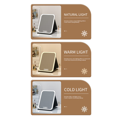 Black Large Foldable LED Makeup Mirror - Portable Desktop Vanity with 3 Color Lights, Stepless Dimming & Adjustable Stand - Image 4