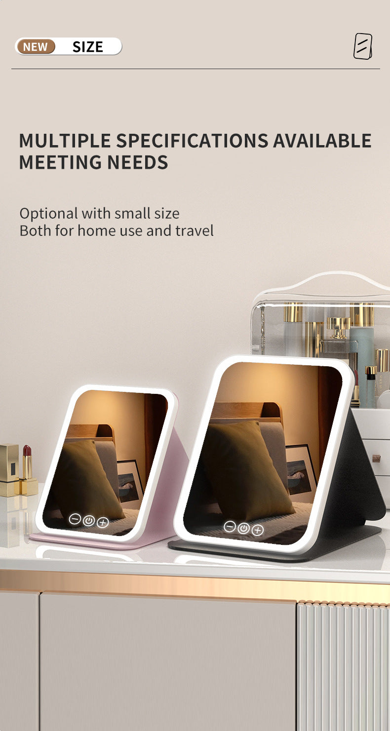 Black Large Foldable LED Makeup Mirror - Portable Desktop Vanity with 3 Color Lights, Stepless Dimming & Adjustable Stand - Image 7