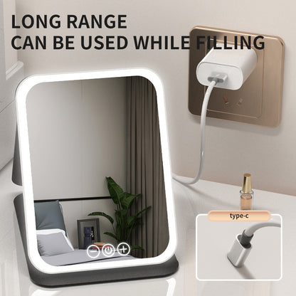 Black Small Foldable LED Makeup Mirror - Portable Desktop Vanity with 3 Color Lights, Stepless Dimming & Adjustable Stand - Image 3