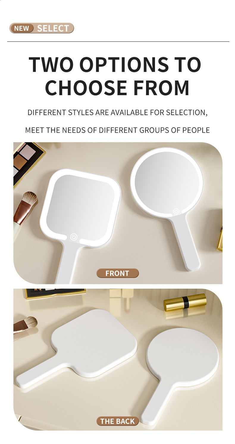 White Square Portable Handheld LED Makeup Mirror - USB-C Rechargeable with 3 Color Light Modes for On-The-Go Touch-Ups - Image 6