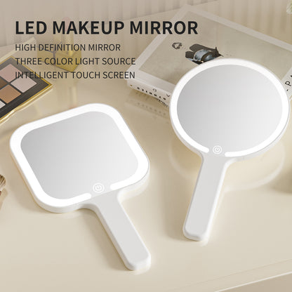 Light Yellow Square Portable Handheld LED Makeup Mirror - USB-C Rechargeable with 3 Color Light Modes for On-The-Go Touch-Ups - Image 2