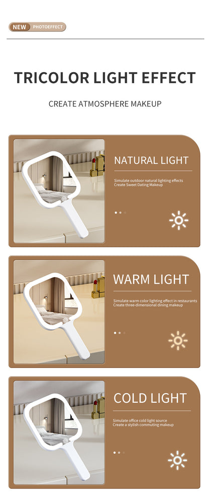 Light Yellow Square Portable Handheld LED Makeup Mirror - USB-C Rechargeable with 3 Color Light Modes for On-The-Go Touch-Ups - Image 5