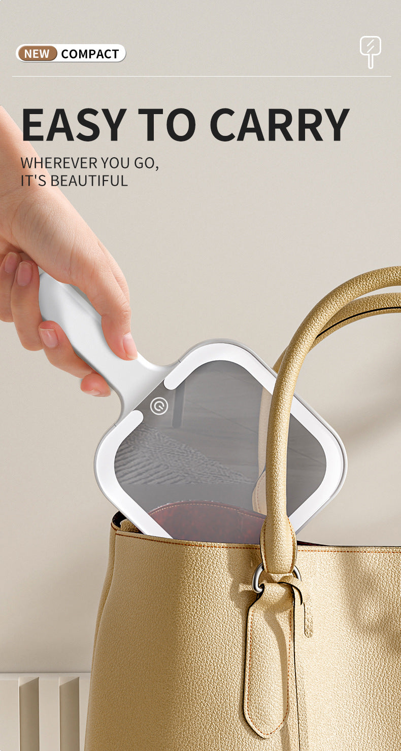 Light Yellow Round Portable Handheld LED Makeup Mirror - USB-C Rechargeable with 3 Color Light Modes for On-The-Go Touch-Ups - Image 8