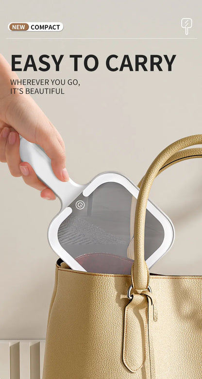 Light Yellow Round Portable Handheld LED Makeup Mirror - USB-C Rechargeable with 3 Color Light Modes for On-The-Go Touch-Ups - Image 8